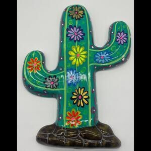 Decorative Colorful Terracotta Cactus Wall Art - Vibrant Floral Design